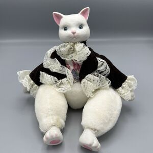 Vintage Anco Heritage Court Female Cat Jointed Legs Porcelain Doll Plush HTF 11"